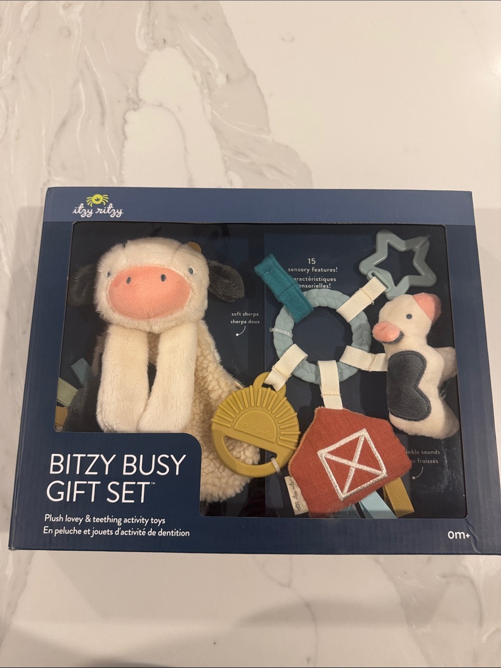 Itzy Ritzy Bitzy Busy Gift Set Soft Sherpa Cow & Multicolored Sensory Toys